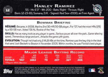 2009 Bowman #12 Hanley Ramirez Back
