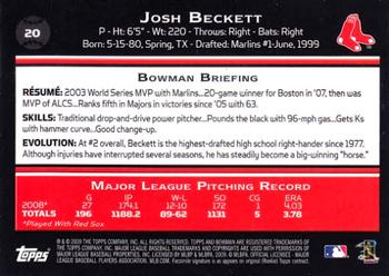 2009 Bowman #20 Josh Beckett Back