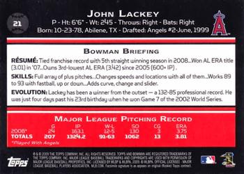 2009 Bowman #21 John Lackey Back