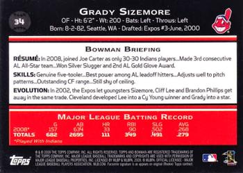 2009 Bowman #34 Grady Sizemore Back
