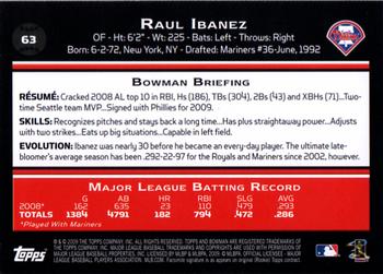 2009 Bowman #63 Raul Ibanez Back