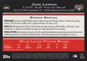 2009 Bowman #105 John Lannan Back