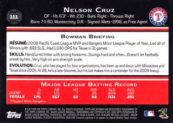 2009 Bowman #111 Nelson Cruz Back