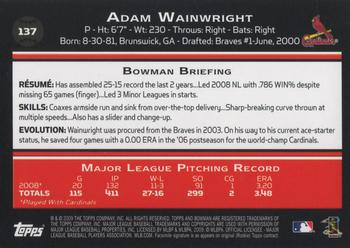 2009 Bowman #137 Adam Wainwright Back
