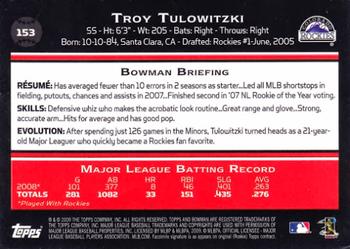 2009 Bowman #153 Troy Tulowitzki Back