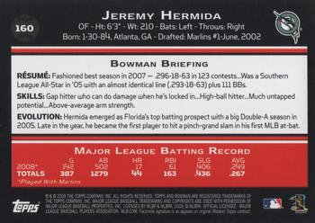 2009 Bowman #160 Jeremy Hermida Back