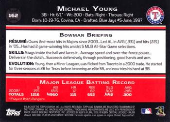 2009 Bowman #162 Michael Young Back