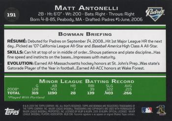 2009 Bowman #191 Matt Antonelli Back