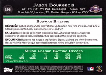 2009 Bowman #193 Jason Bourgeois Back