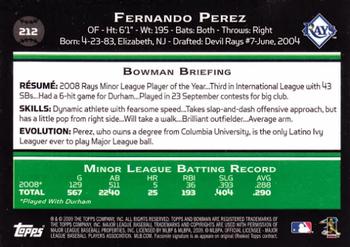 2009 Bowman #212 Fernando Perez Back