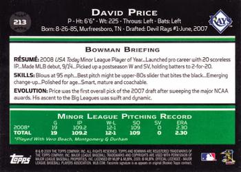 2009 Bowman #213 David Price Back