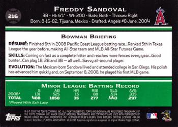 2009 Bowman #216 Freddy Sandoval Back