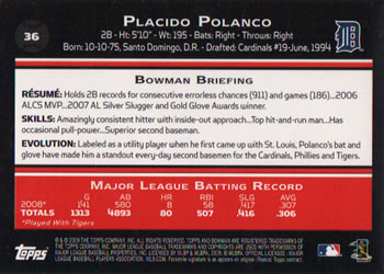 2009 Bowman #36 Placido Polanco Back