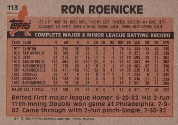 1983 Topps #113 Ron Roenicke Back
