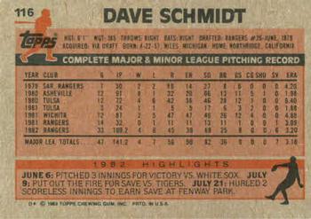 1983 Topps #116 Dave Schmidt Back