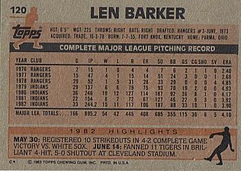 1983 Topps #120 Len Barker Back