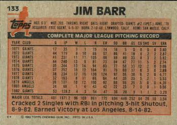 1983 Topps #133 Jim Barr Back
