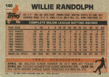 1983 Topps #140 Willie Randolph Back
