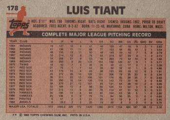 1983 Topps #178 Luis Tiant Back
