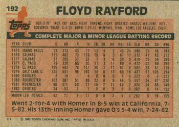 1983 Topps #192 Floyd Rayford Back