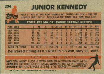 1983 Topps #204 Junior Kennedy Back
