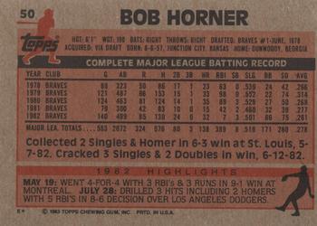 1983 Topps #50 Bob Horner Back