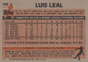 1983 Topps #109 Luis Leal Back