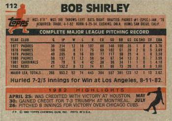 1983 Topps #112 Bob Shirley Back
