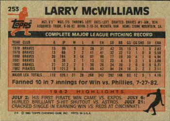 1983 Topps #253 Larry McWilliams Back