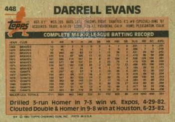 1983 Topps #448 Darrell Evans Back