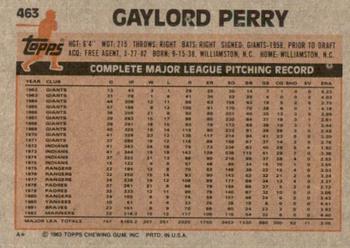 1983 Topps #463 Gaylord Perry Back