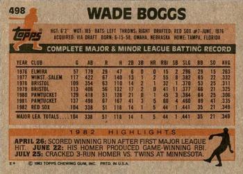 1983 Topps #498 Wade Boggs Back