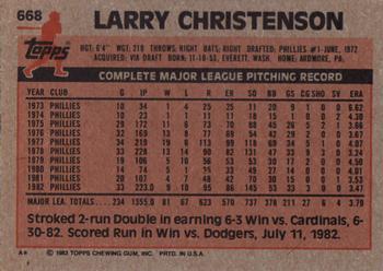 1983 Topps #668 Larry Christenson Back