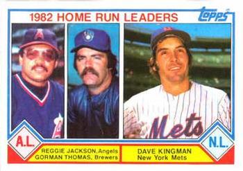 1983 Topps #702 1982 Home Run Leaders (Reggie Jackson / Gorman Thomas / Dave Kingman) Front
