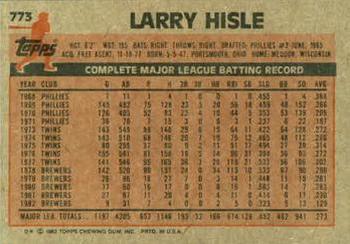 1983 Topps #773 Larry Hisle Back