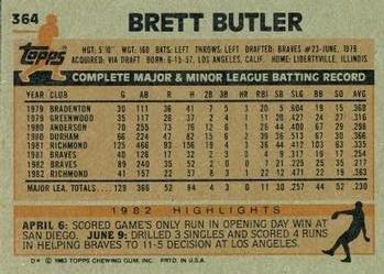 1983 Topps #364 Brett Butler Back
