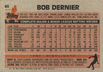 1983 Topps #43 Bob Dernier Back