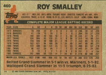 1983 Topps #460 Roy Smalley Back