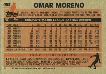 1983 Topps #485 Omar Moreno Back
