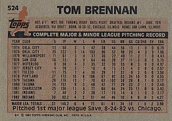 1983 Topps #524 Tom Brennan Back