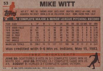 1983 Topps #53 Mike Witt Back
