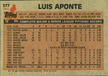 1983 Topps #577 Luis Aponte Back