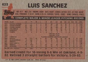 1983 Topps #623 Luis Sanchez Back