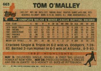 1983 Topps #663 Tom O'Malley Back