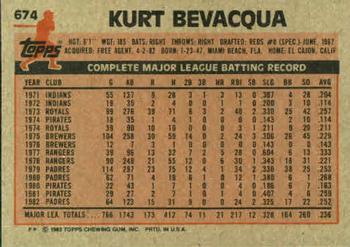 1983 Topps #674 Kurt Bevacqua Back