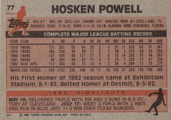 1983 Topps #77 Hosken Powell Back
