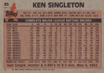 1983 Topps #85 Ken Singleton Back