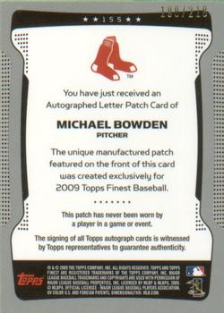 2009 Finest #155 Michael Bowden Back