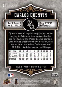 2009 Upper Deck A Piece of History #21 Carlos Quentin Back