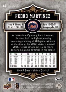 2009 Upper Deck A Piece of History #61 Pedro Martinez Back